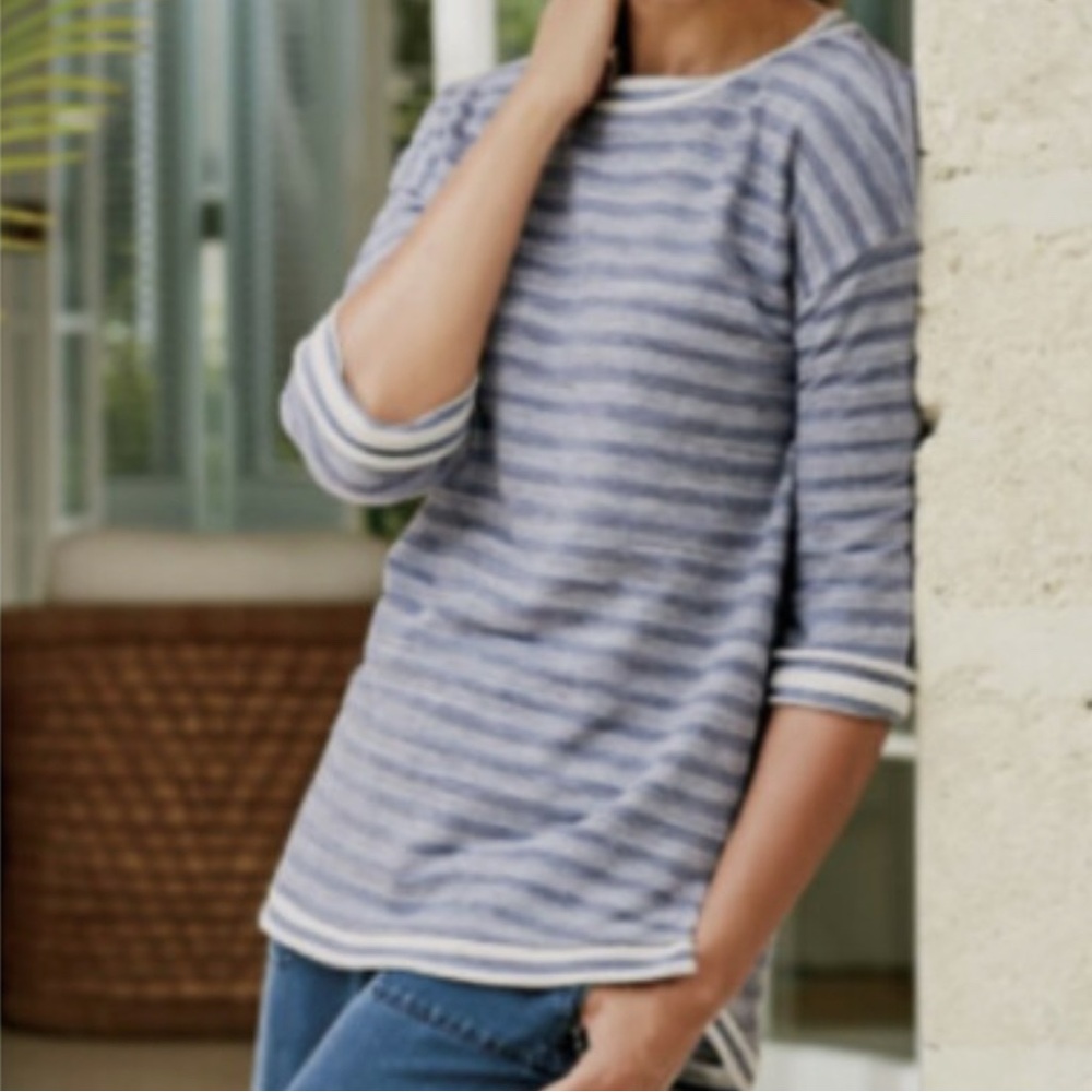 Soft Surroundings Sail Striped Pullover Women’s Size M Relaxed Fit Terry Knit